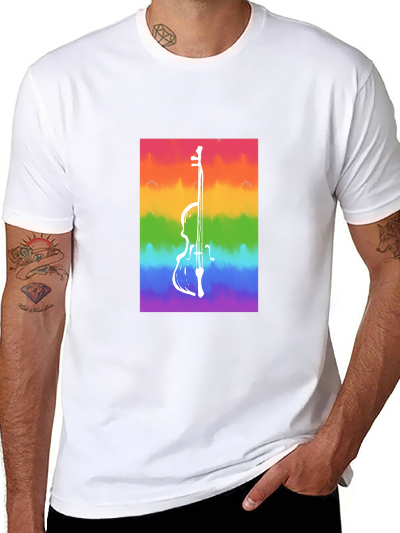 Black Rainbow Cello Graphic Tee - Black Cotton Casual Shirt view 8