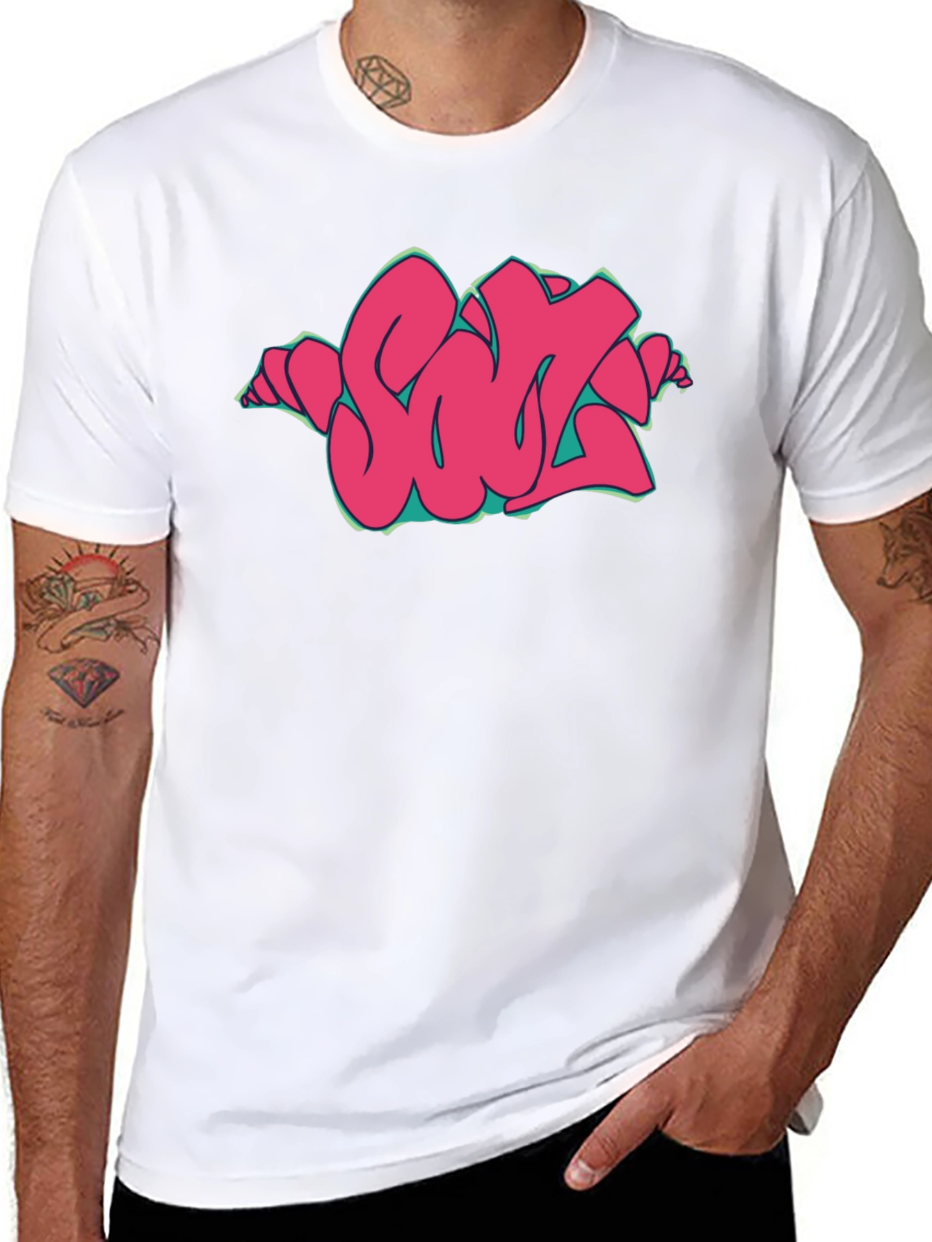 Black Graffiti Style Pink Graphic Print Black T-Shirt view 8