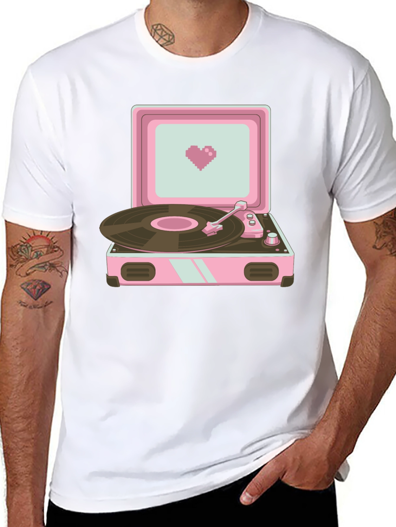 Black Retro Record Player Graphic T-Shirt view 8