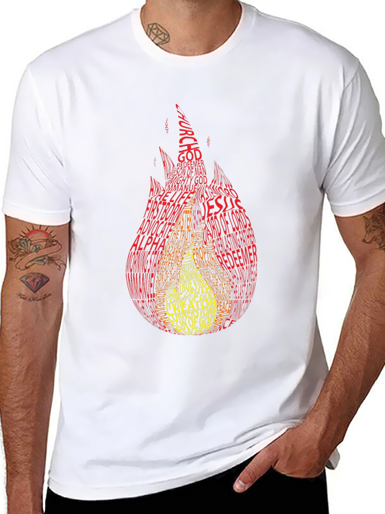 Black Flame Word Art T-Shirt - Religious Design view 8