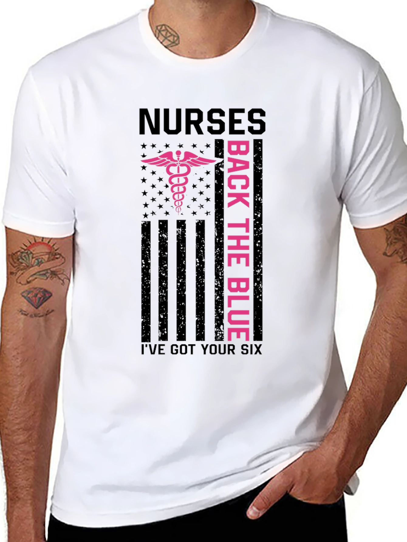 Black Nurses Back the Blue Graphic T-Shirt view 8
