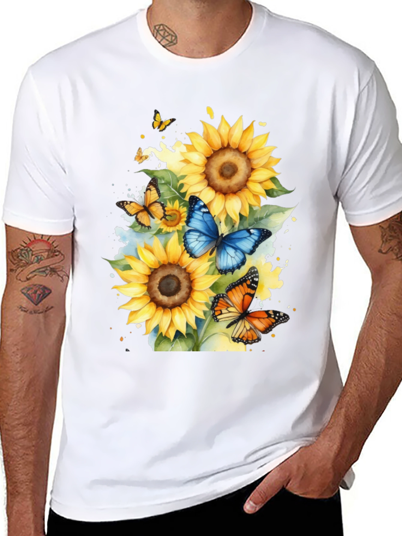 Black Sunflower Butterfly Graphic Tee view 8
