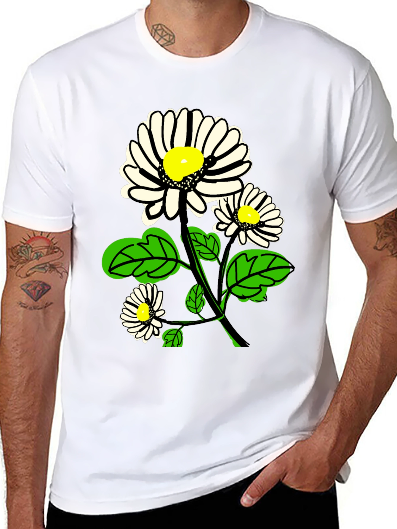 Black Daisy Graphic Print Black T-Shirt view 8