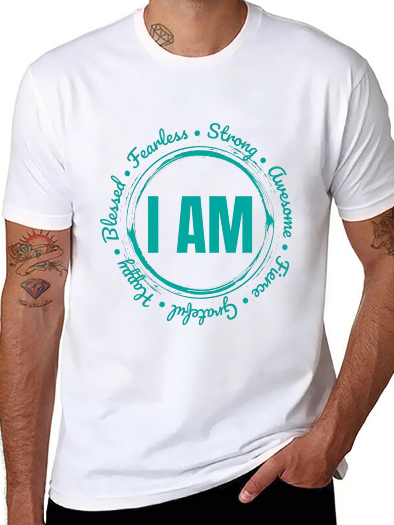Black I AM Graphic Print Crew Neck T-Shirt view 8