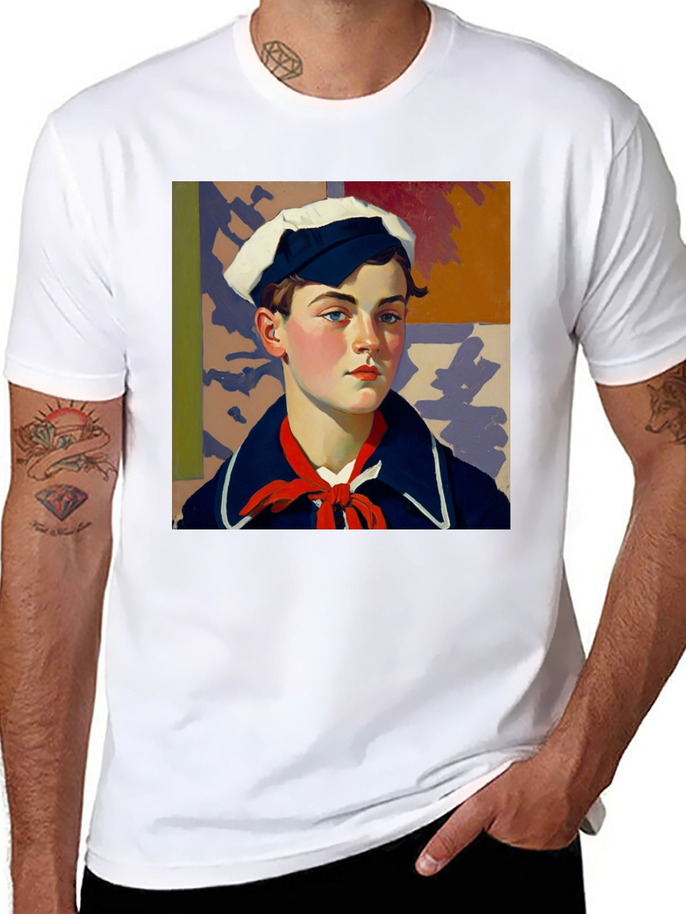 Black Vintage Sailor Portrait Black T-Shirt view 8