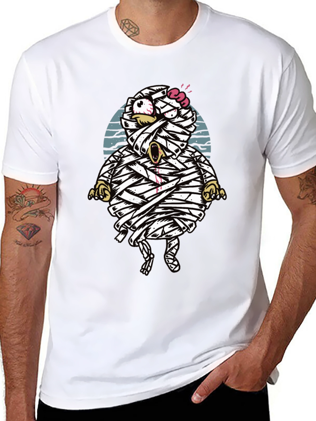 Black Cartoon Mummy Graphic T-Shirt - Halloween Style view 8