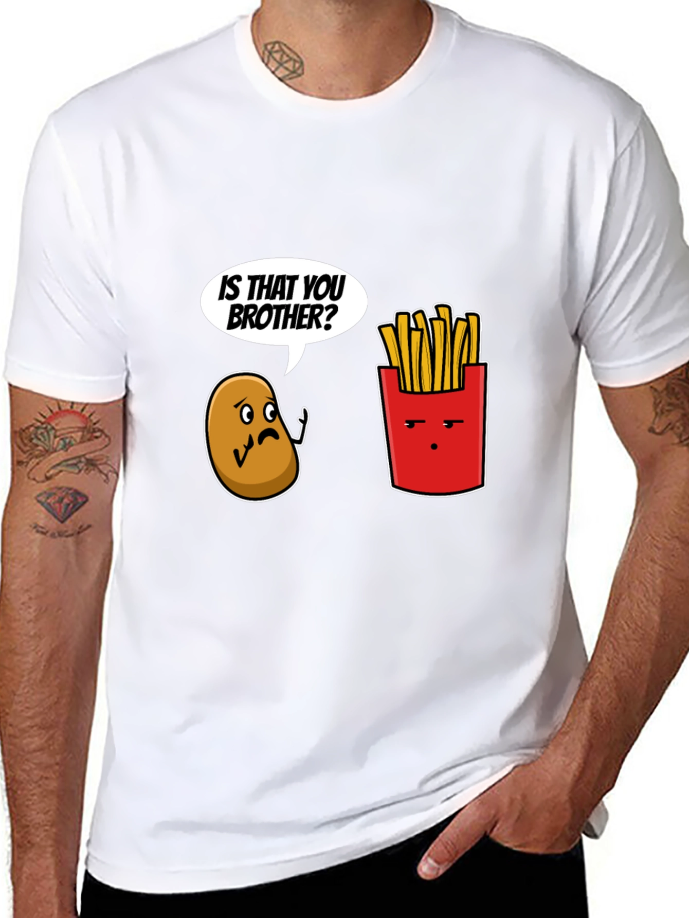 Black Funny Is That You Brother Potato & Fries Graphic Tee view 8