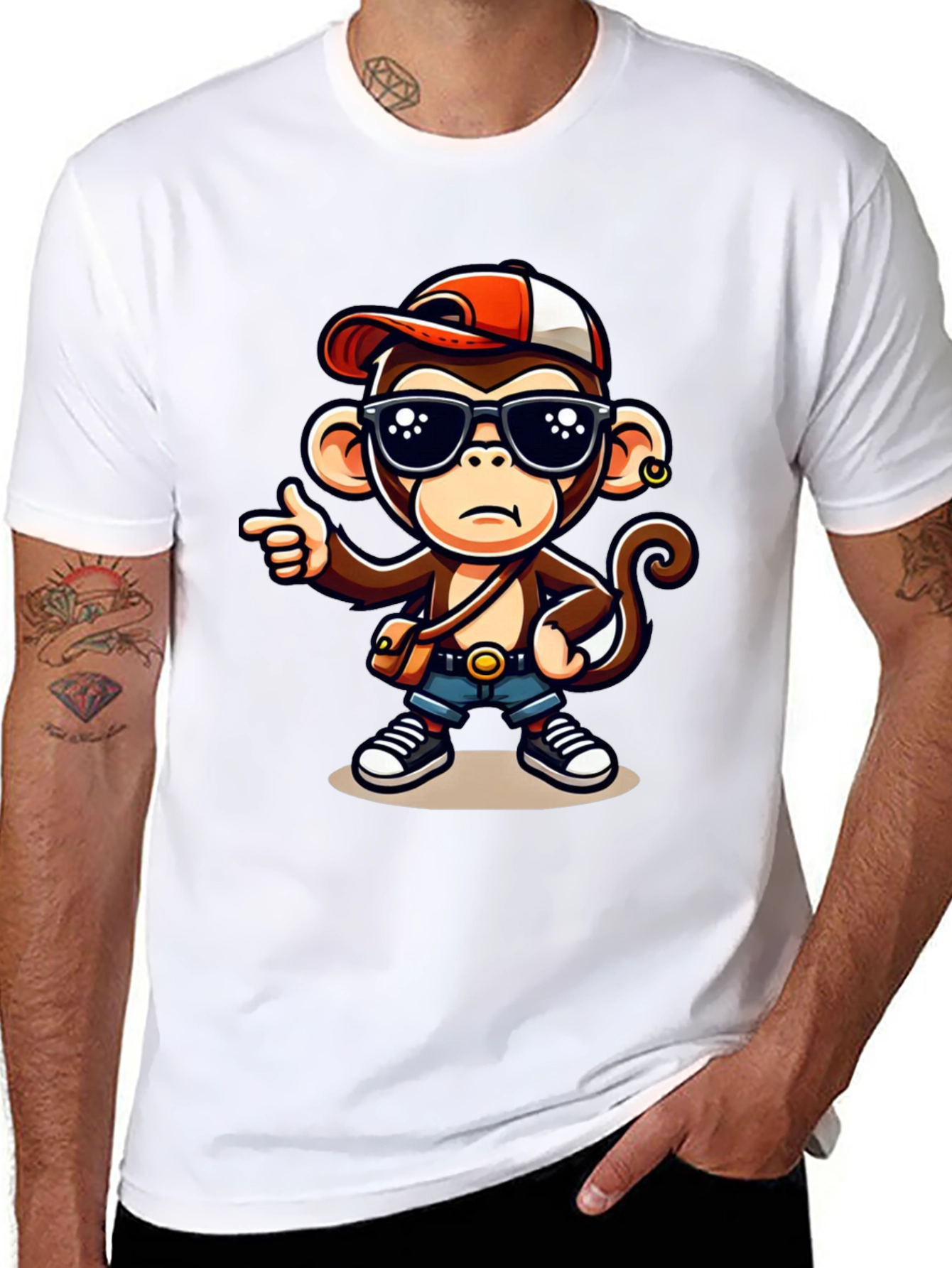 Black Cool Monkey Cartoon Graphic T-Shirt view 8