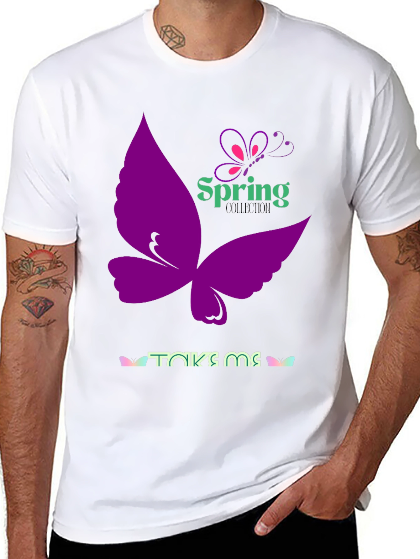 Black Spring Butterfly Black T-Shirt view 8