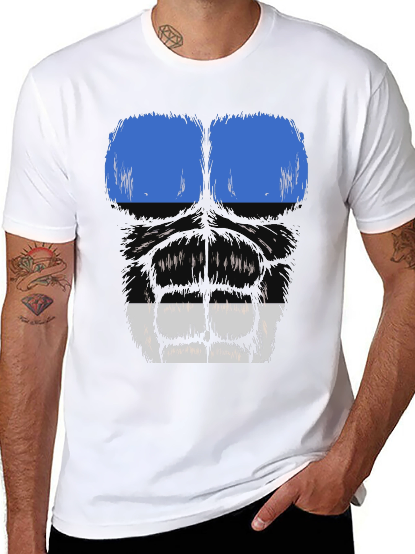 Black Gorilla Face Graphic T-Shirt - Blue & White view 8