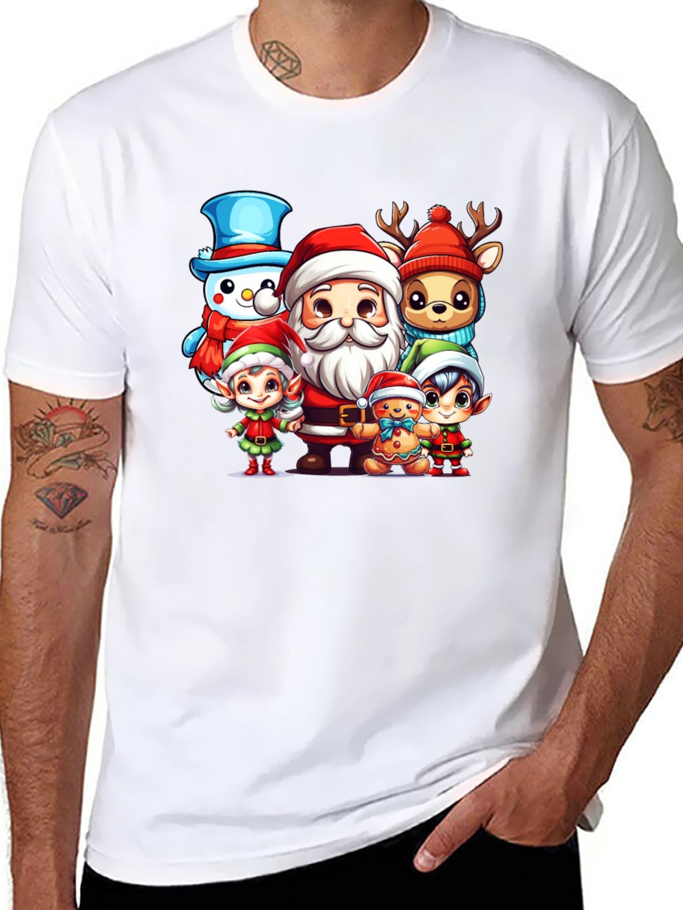 Black Festive Christmas Cartoon Crew Black T-Shirt view 8