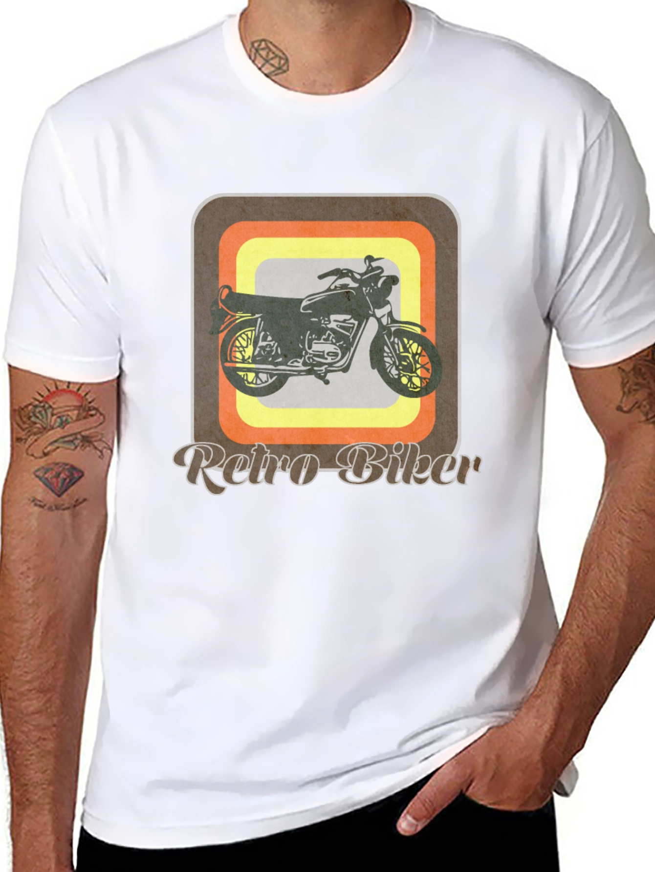 Black Retro Biker Graphic Tee - Vintage Motorcycle T-Shirt view 8