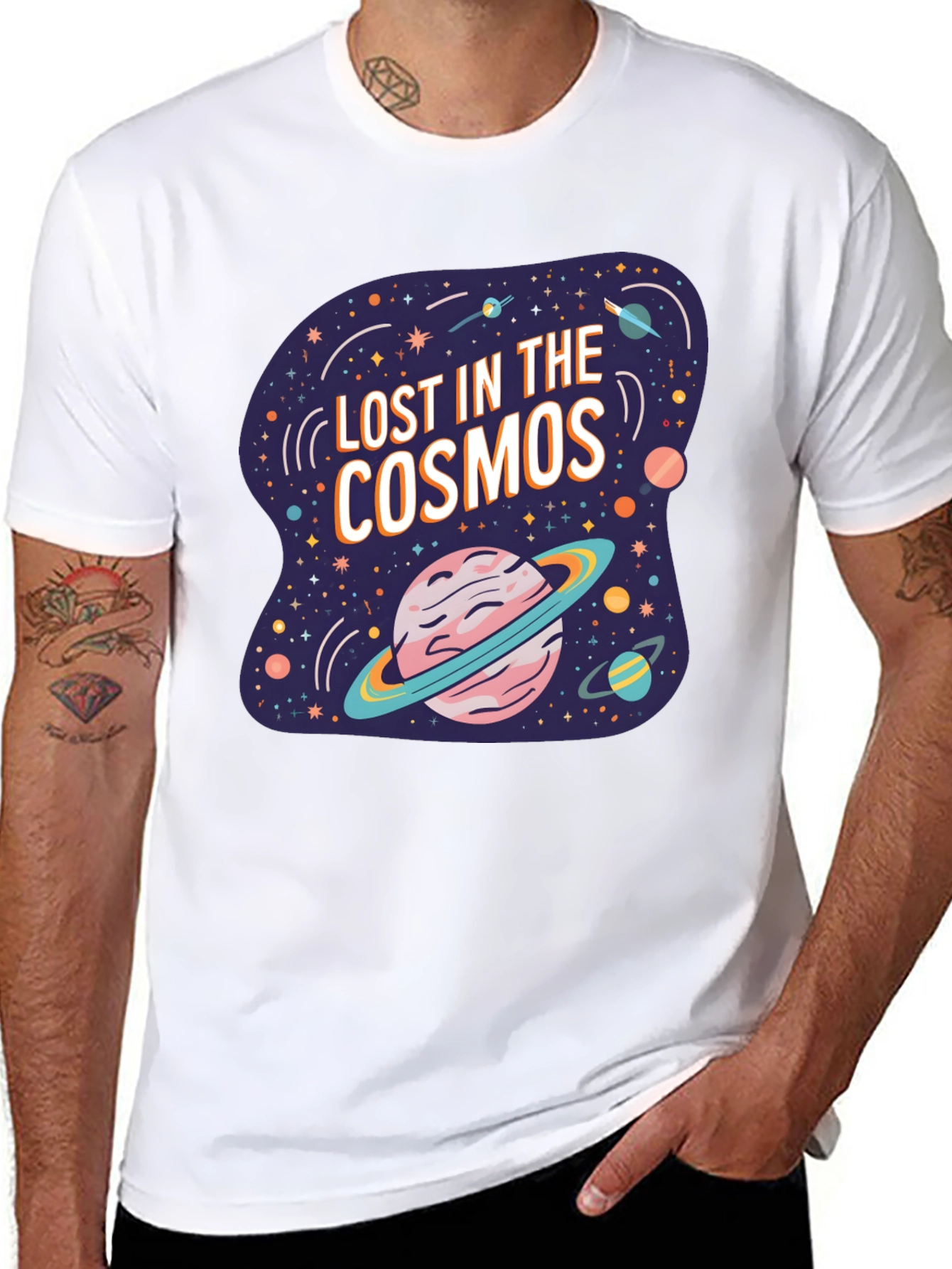 Black Lost in the Cosmos Graphic Tee - Black Cotton T-Shirt view 8