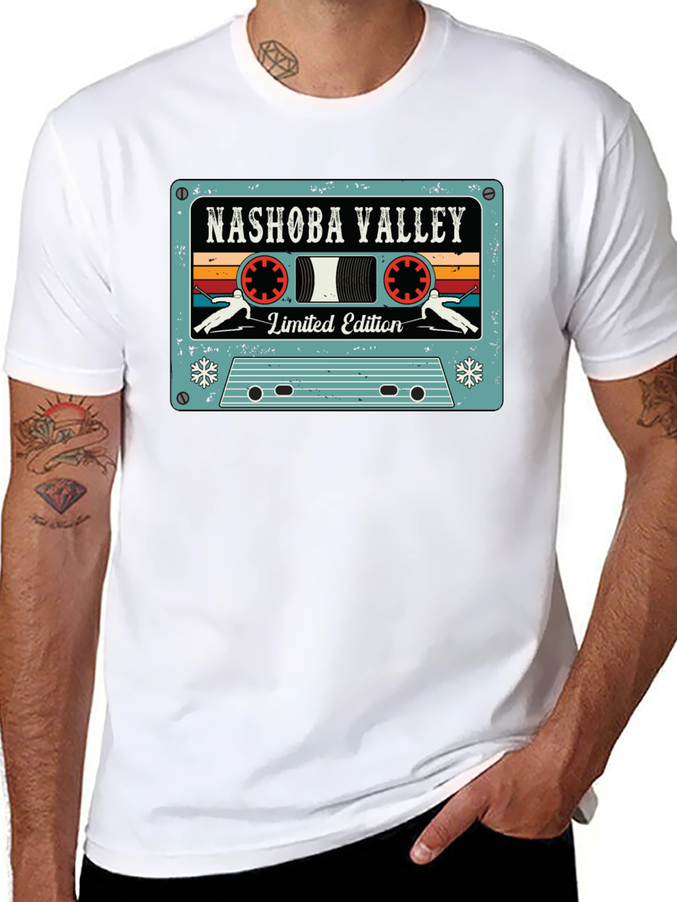 Black Nashoba Valley Ski Cassette Tape Black T-Shirt view 8