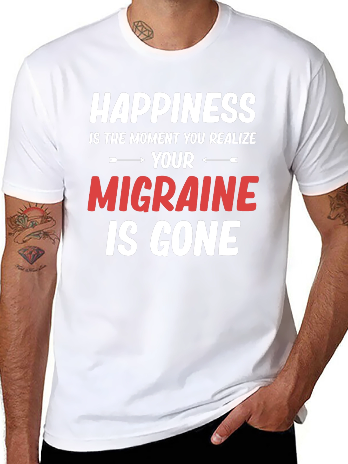 Black Happiness Migraine Gone T-Shirt Funny Relief Tee view 8