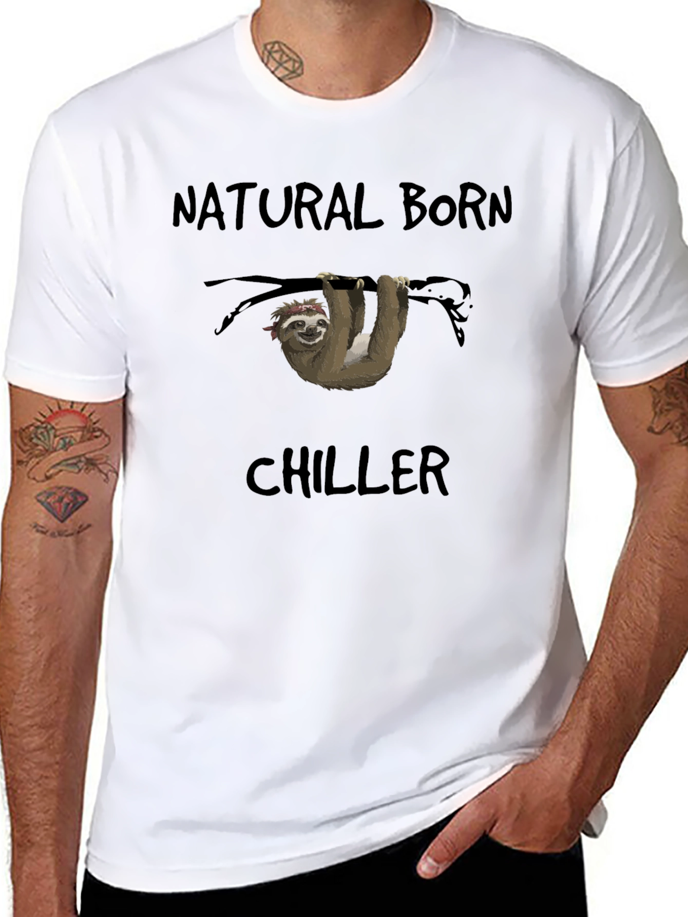 Black Natural Born Chiller Sloth Graphic T-Shirt view 8