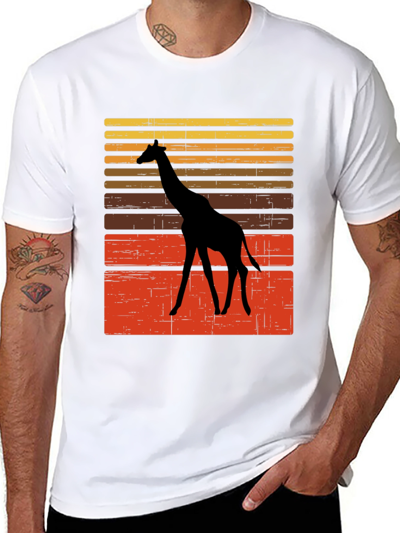 Black Retro Giraffe Sunset Graphic Tee view 8