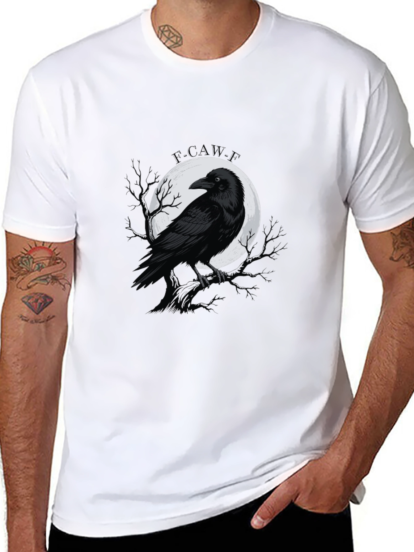 Black Raven Moon Graphic Tee - Gothic Style Black T-Shirt view 8