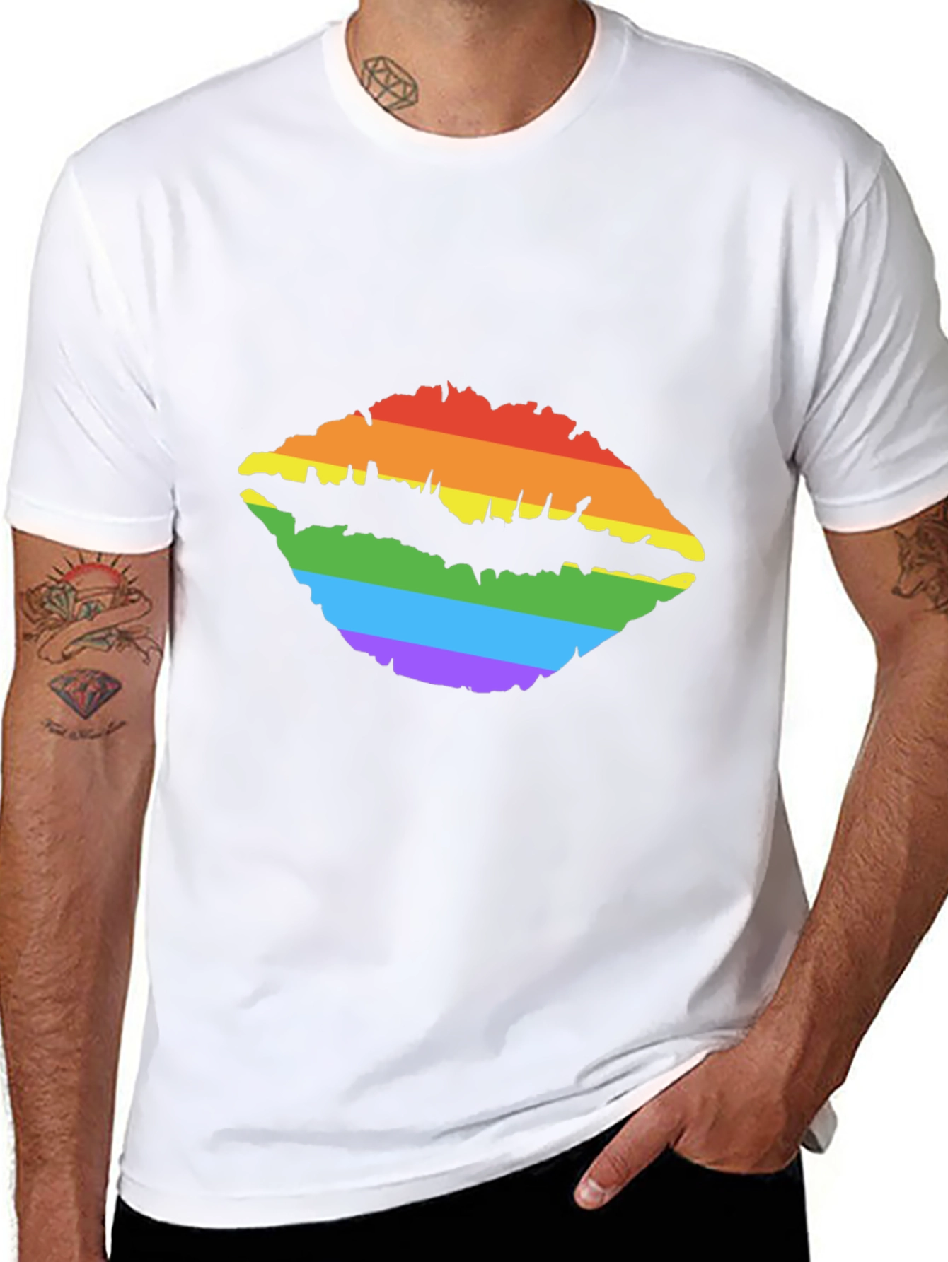 Black Rainbow Lips Print Tee - Stylish LGBTQ+ Pride T-Shirt view 8