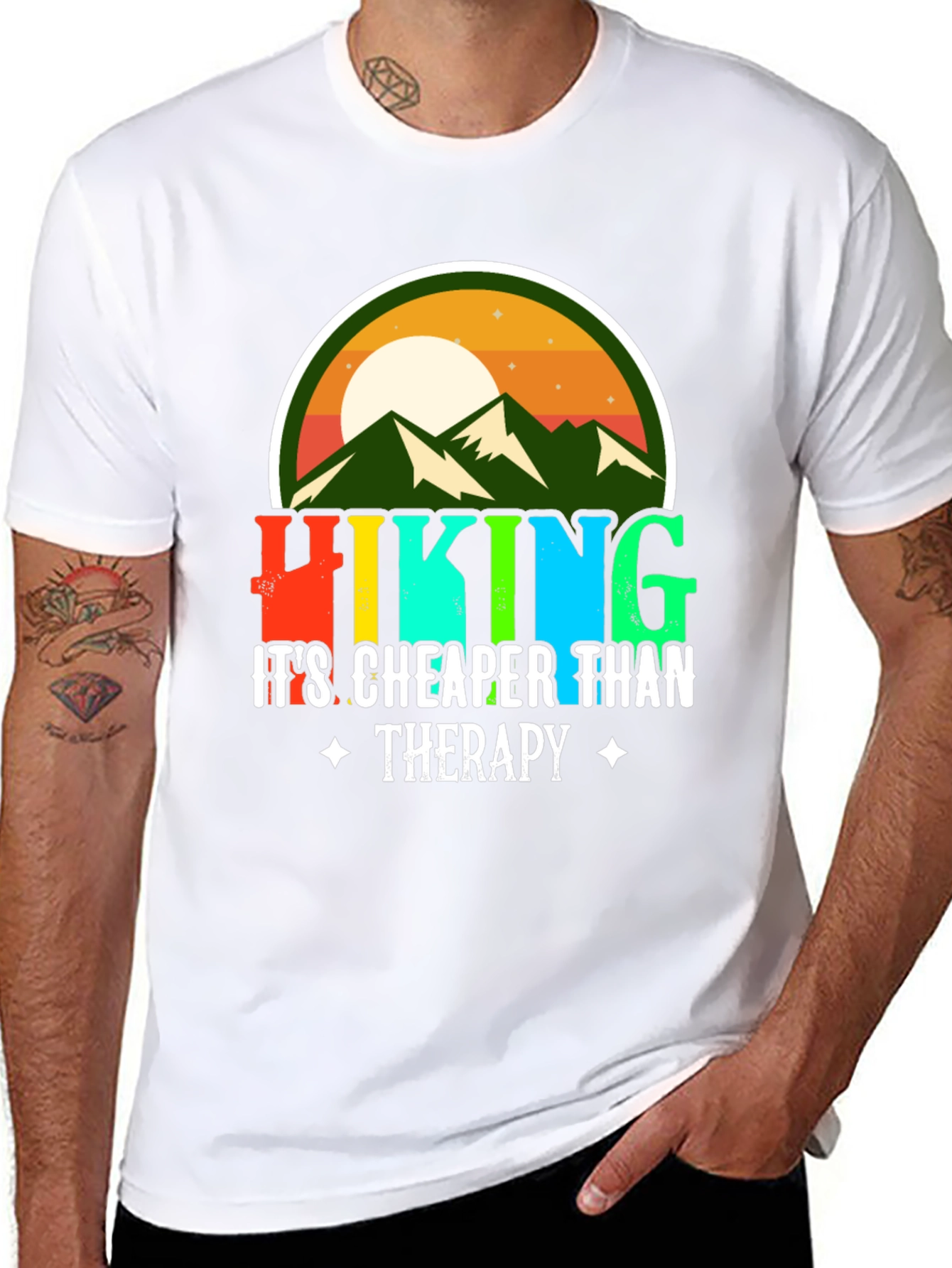 Black Hiking Cheaper Than Therapy Graphic Tee view 8