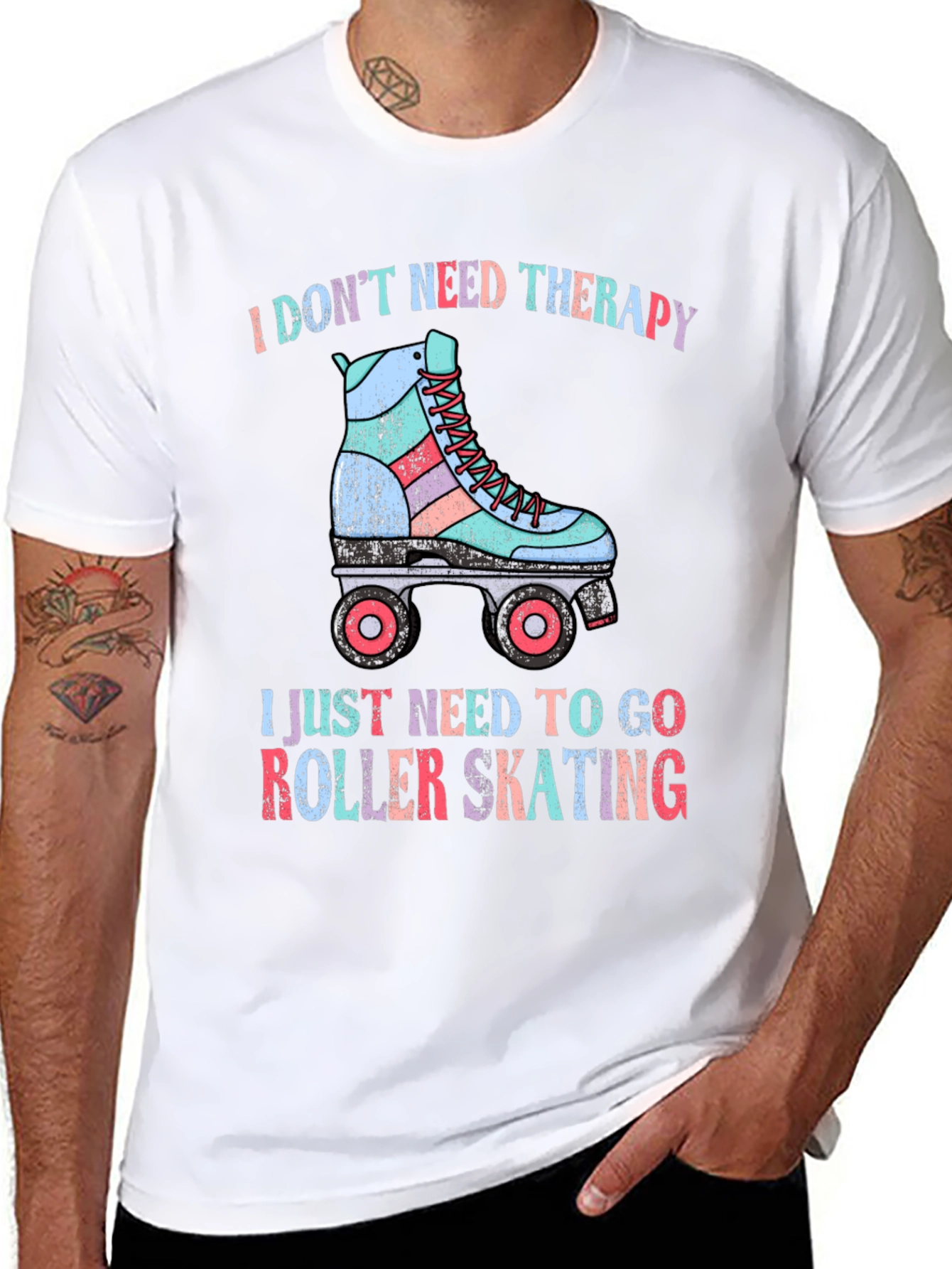 Black I Don't Need Therapy Roller Skating T-Shirt view 8