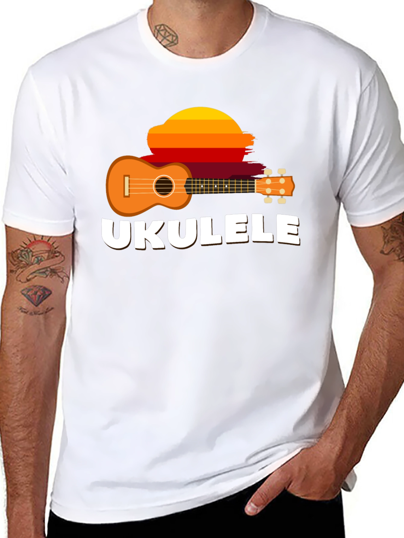 Black Ukulele Sunset Graphic Tee - Black Cotton T-Shirt view 8