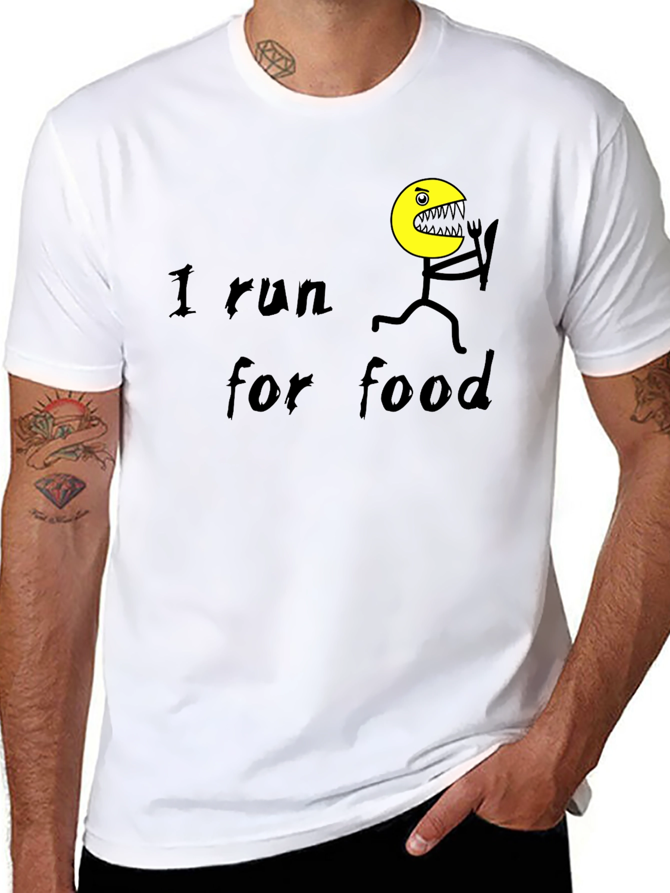 Black I Run For Food Black T-Shirt view 8