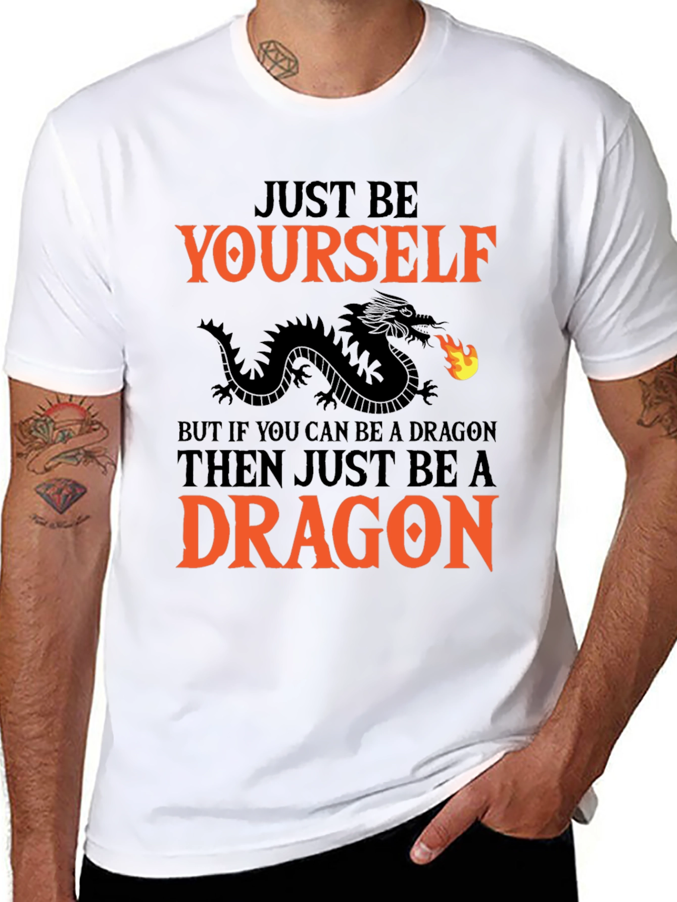 Black Just Be Yourself Dragon Graphic Tee view 8