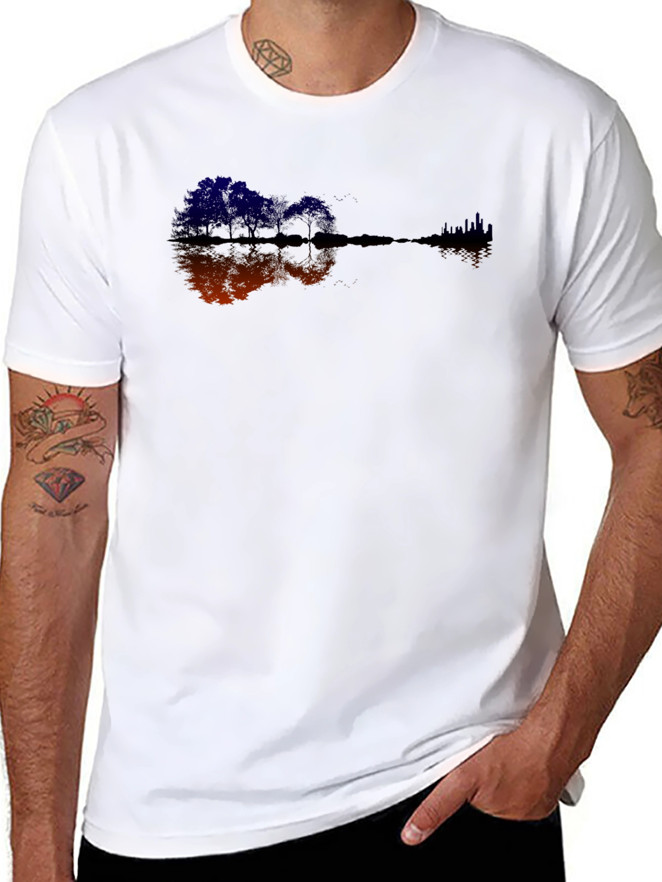 Black Guitar Trees Black Graphic Tee view 8