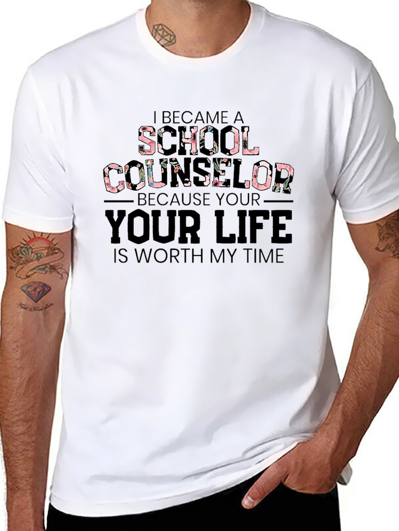Floral School Counselor T-Shirt - Worth My Time - 8