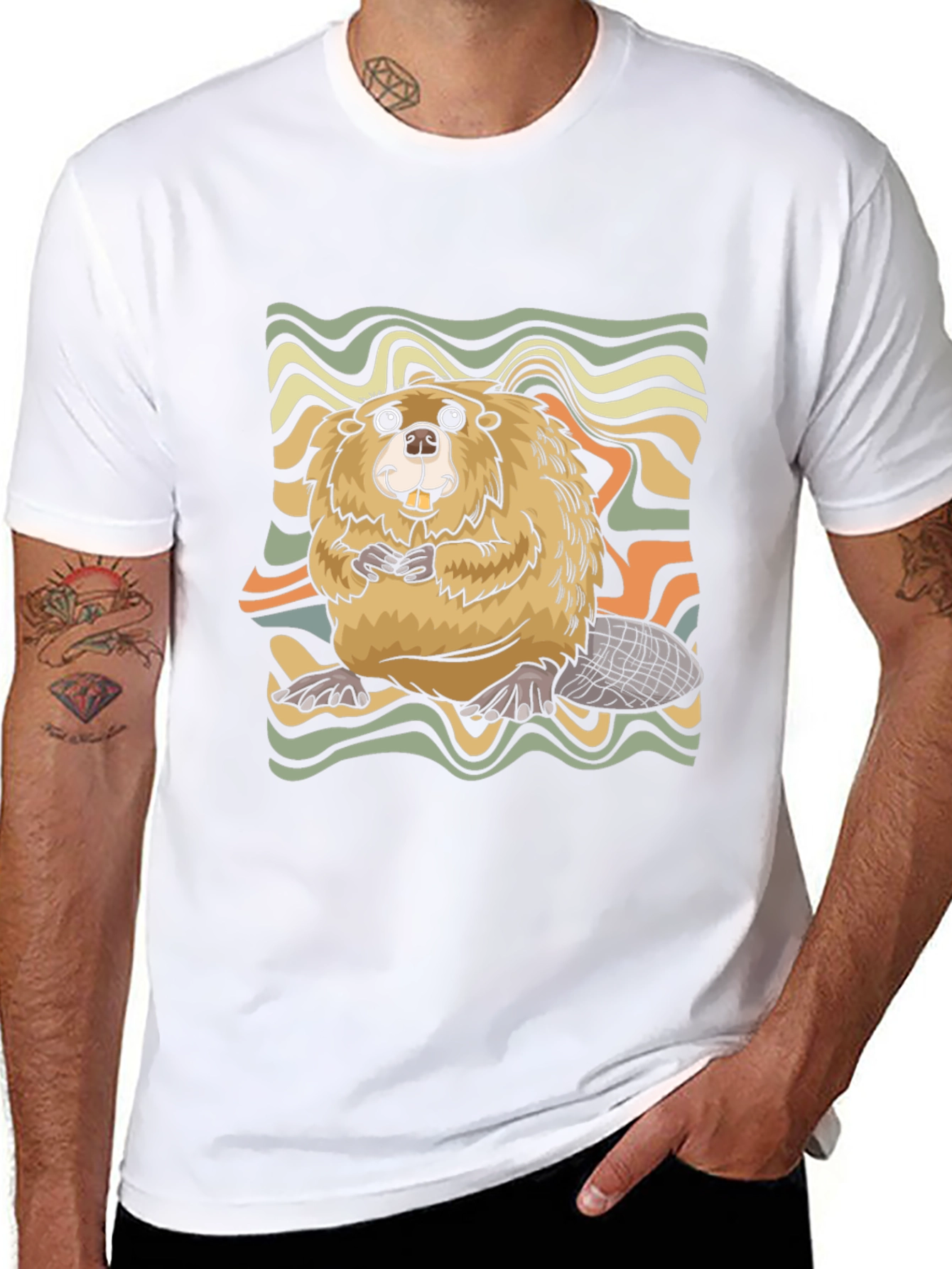 Black Retro Beaver Graphic T-Shirt view 8