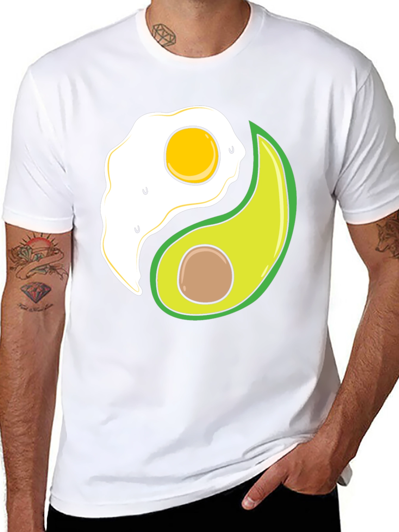 Black Egg & Avocado Yin Yang Black Graphic Tee view 8