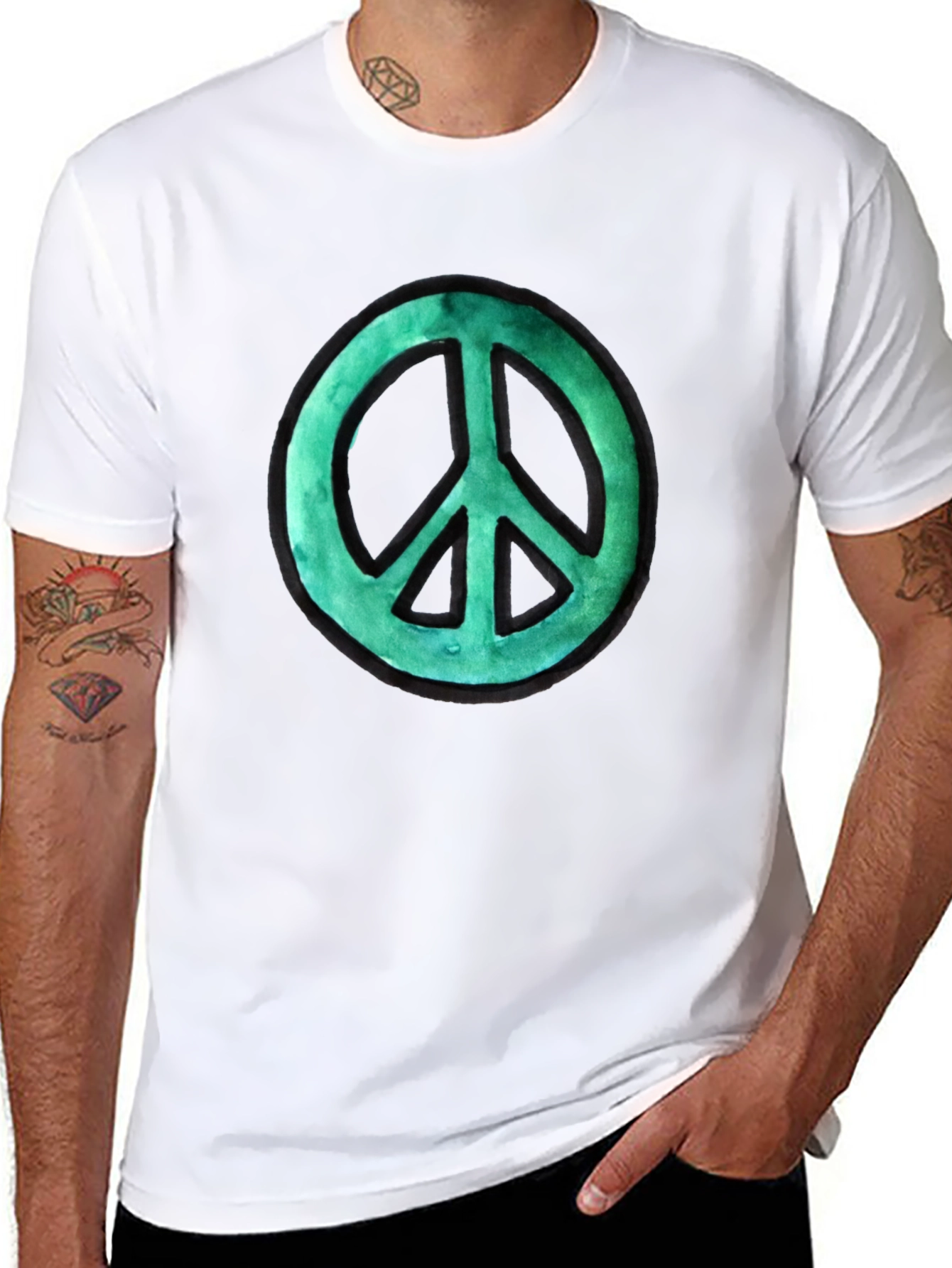Black Peace Sign Graphic Tee - Black Cotton view 8