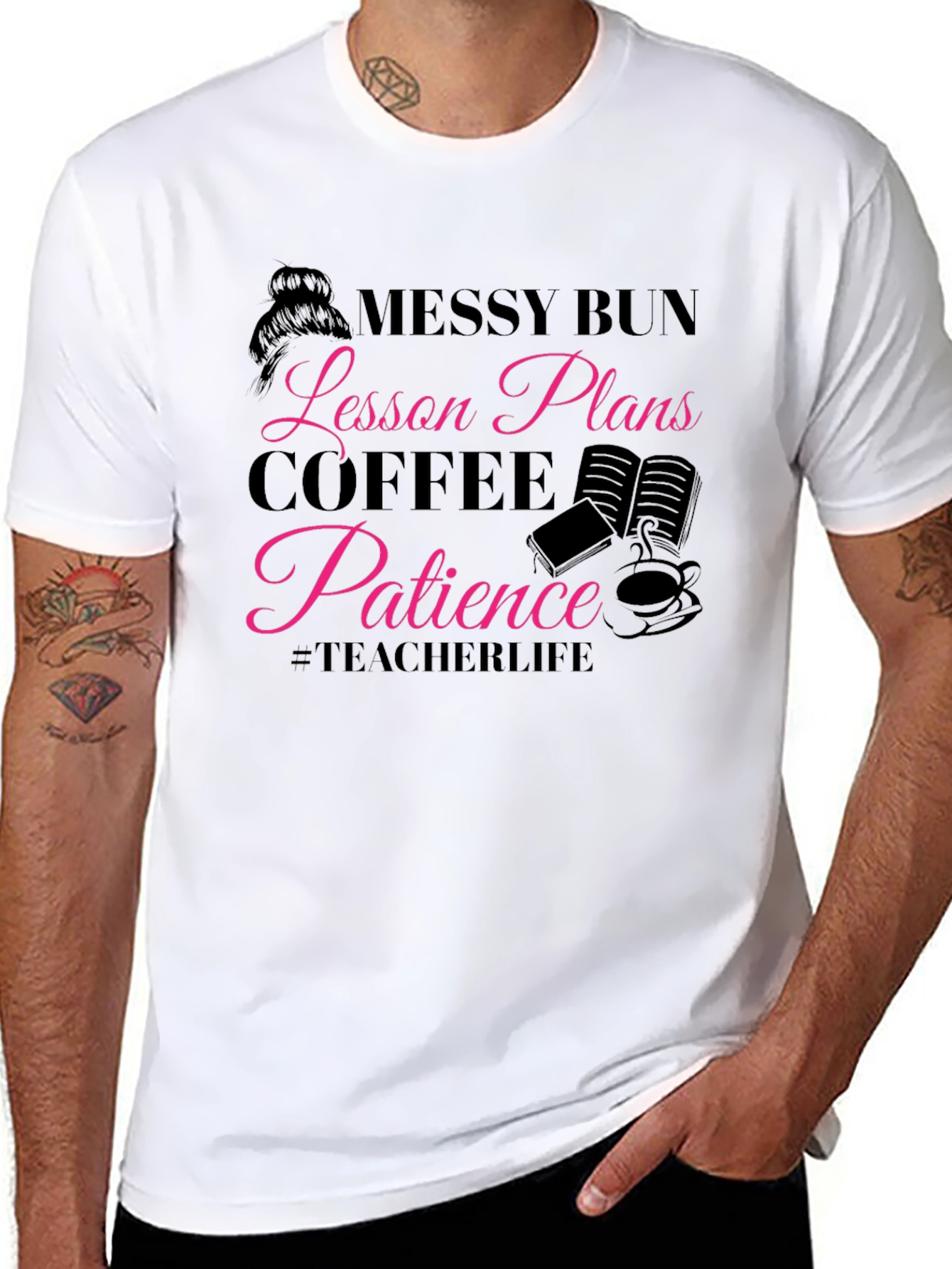 Black Messy Bun Teacher Life T-Shirt view 8