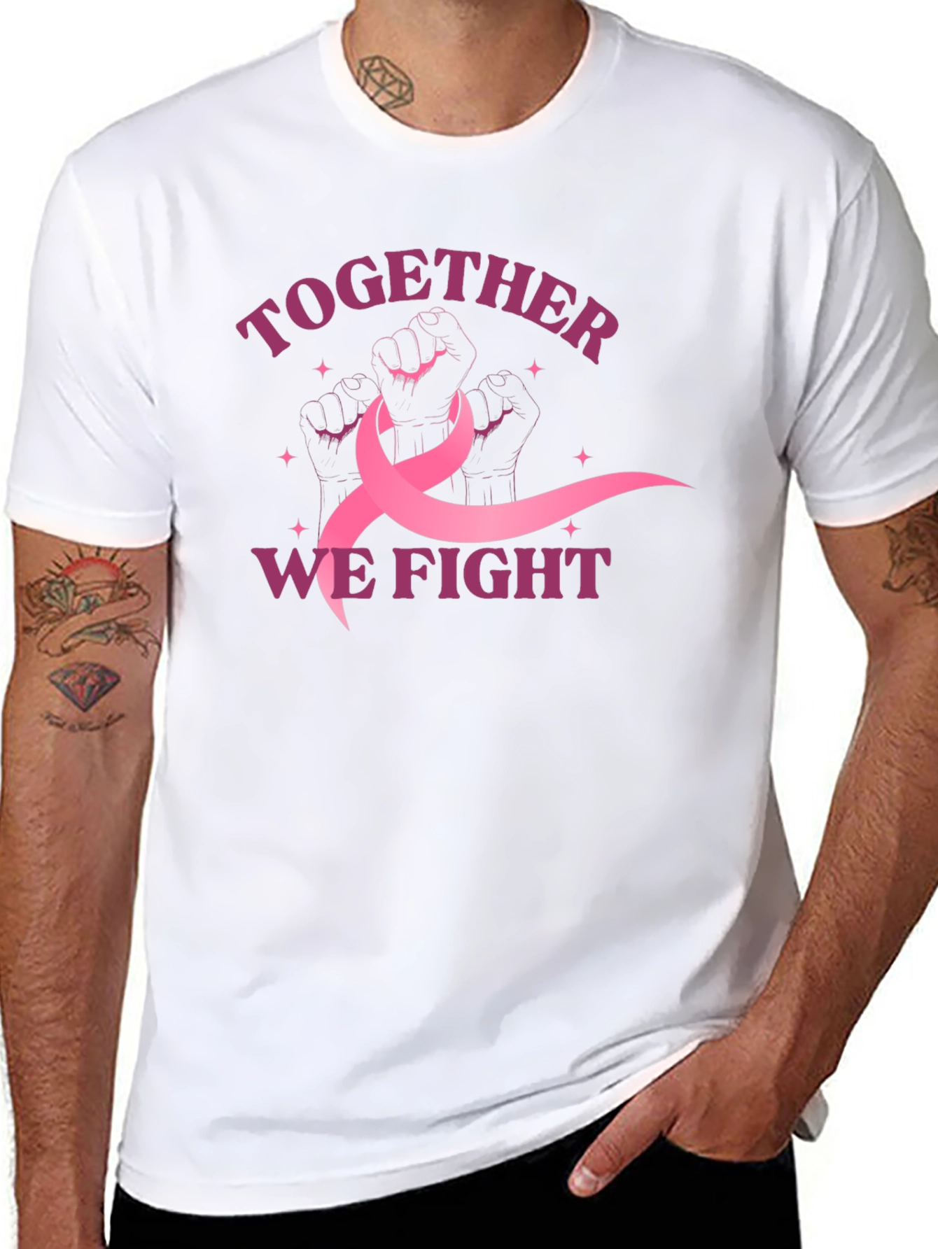 Black Together We Fight Breast Cancer Awareness T-Shirt view 8