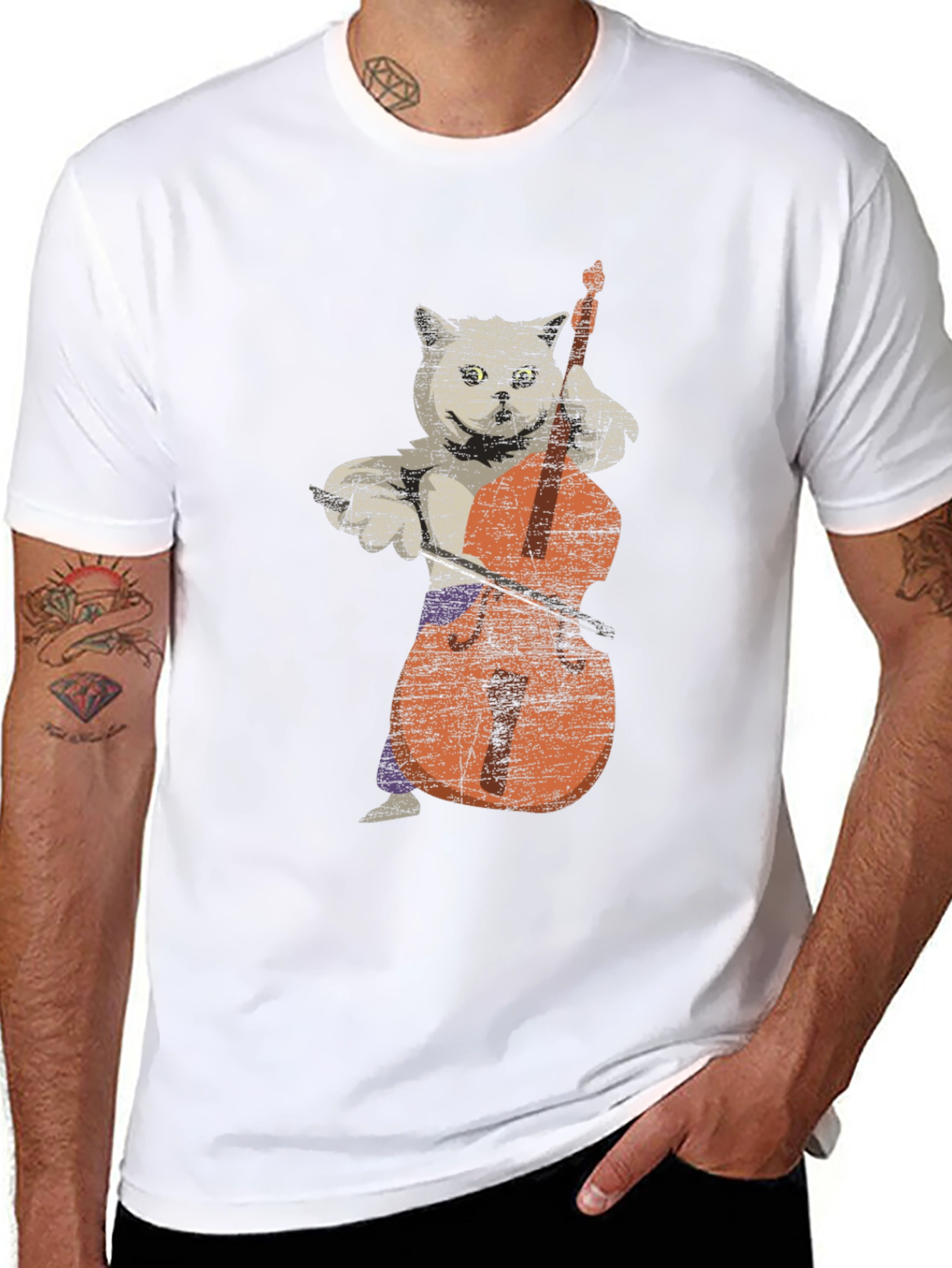 Black Cat Playing Cello Graphic T-Shirt view 8