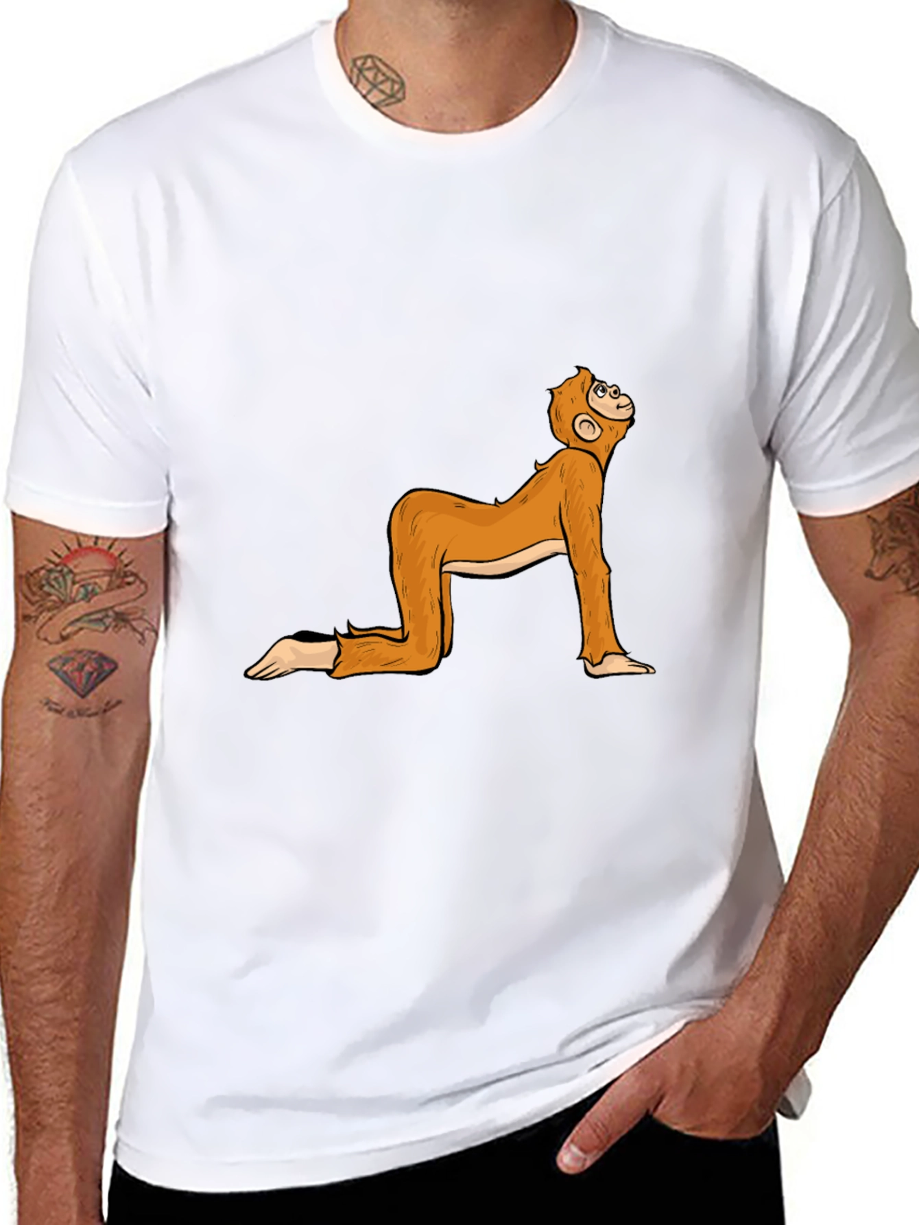 Black Funny Monkey Yoga Pose Black T-Shirt view 8