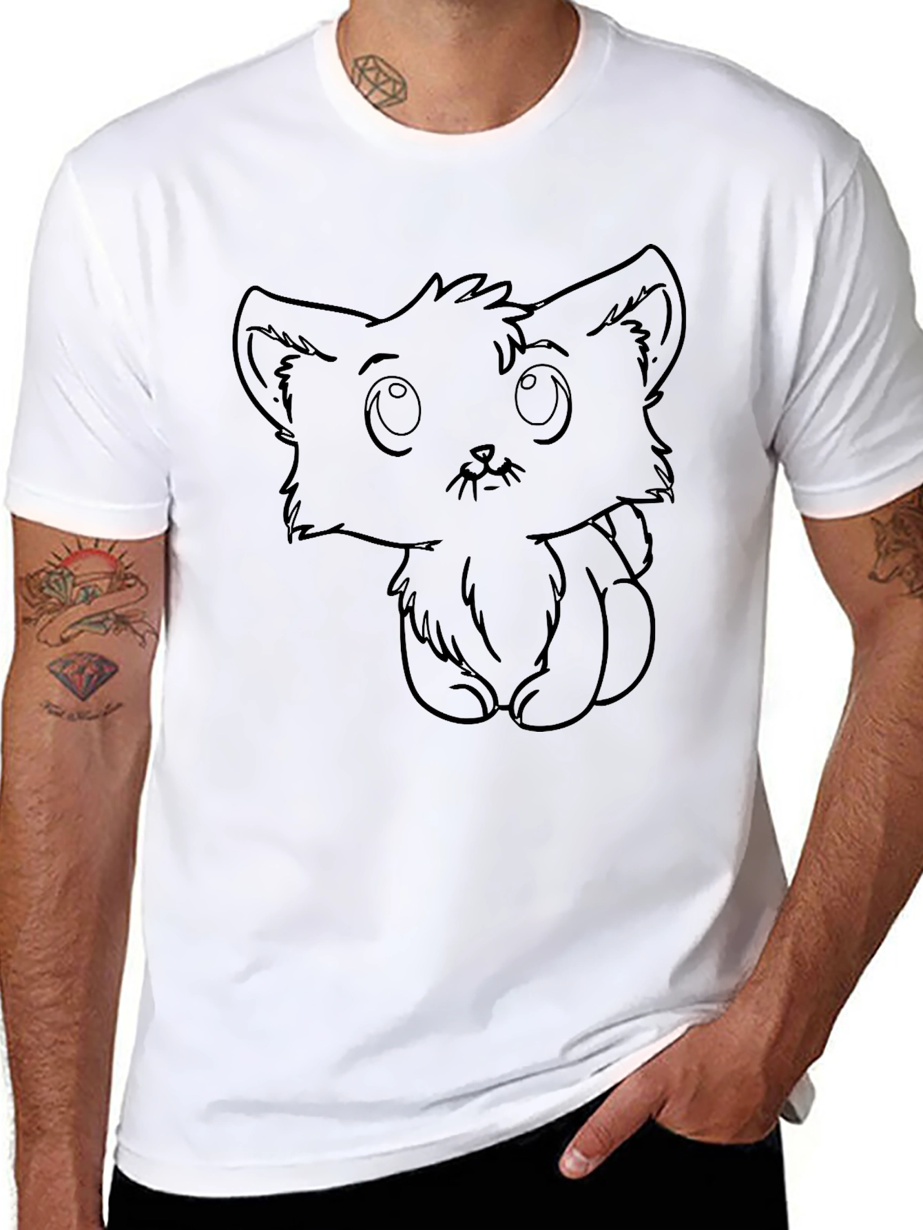 Black Cute Kitten Outline Black T-Shirt view 8