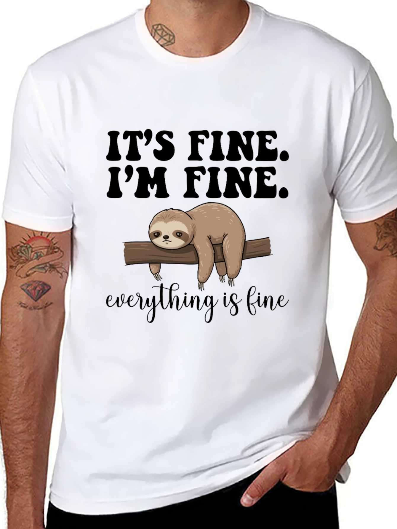 Black It's Fine, I'm Fine, Everything is Fine Sloth T-Shirt view 8