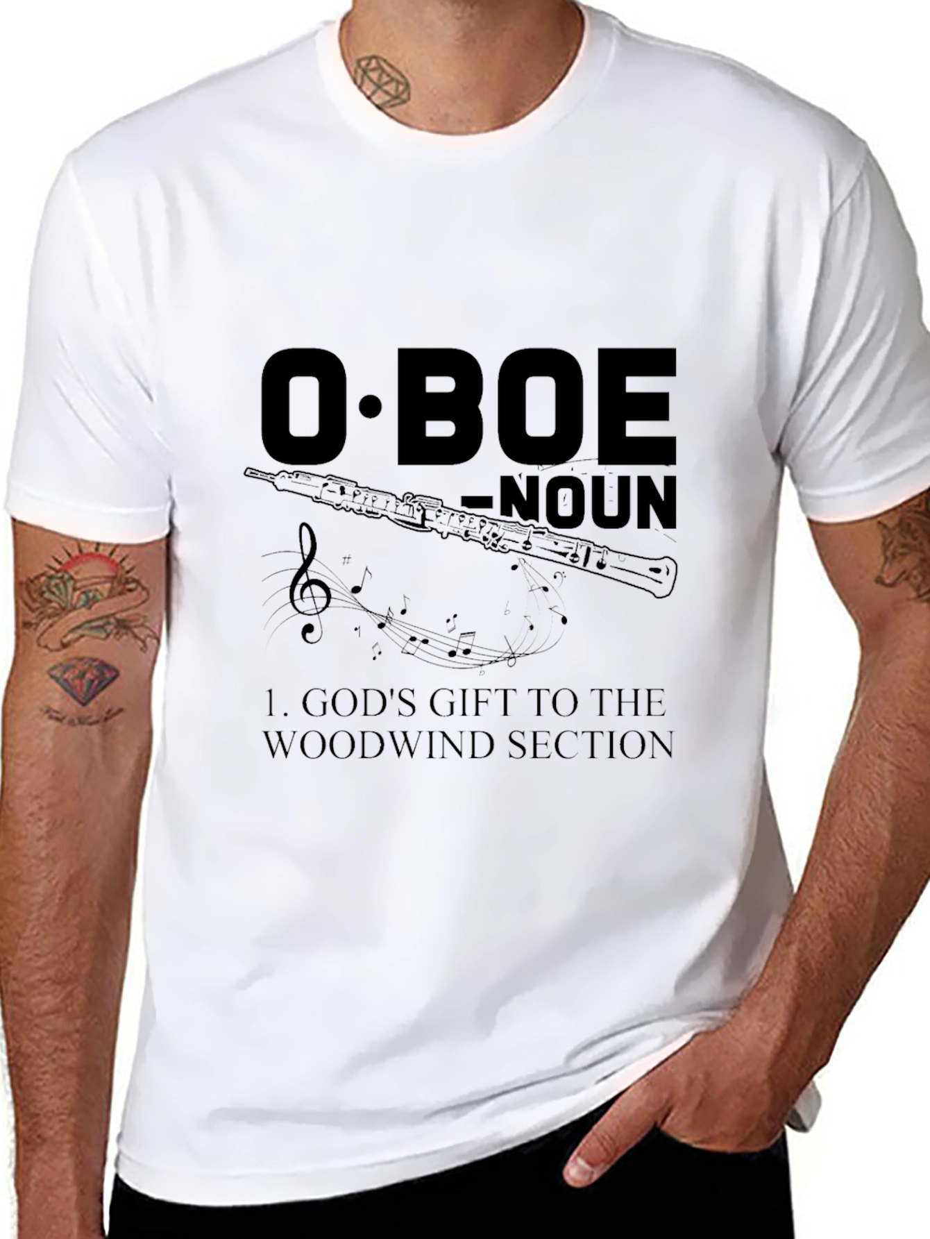 Black Oboe Definition Graphic T-Shirt - Musician Gift view 8