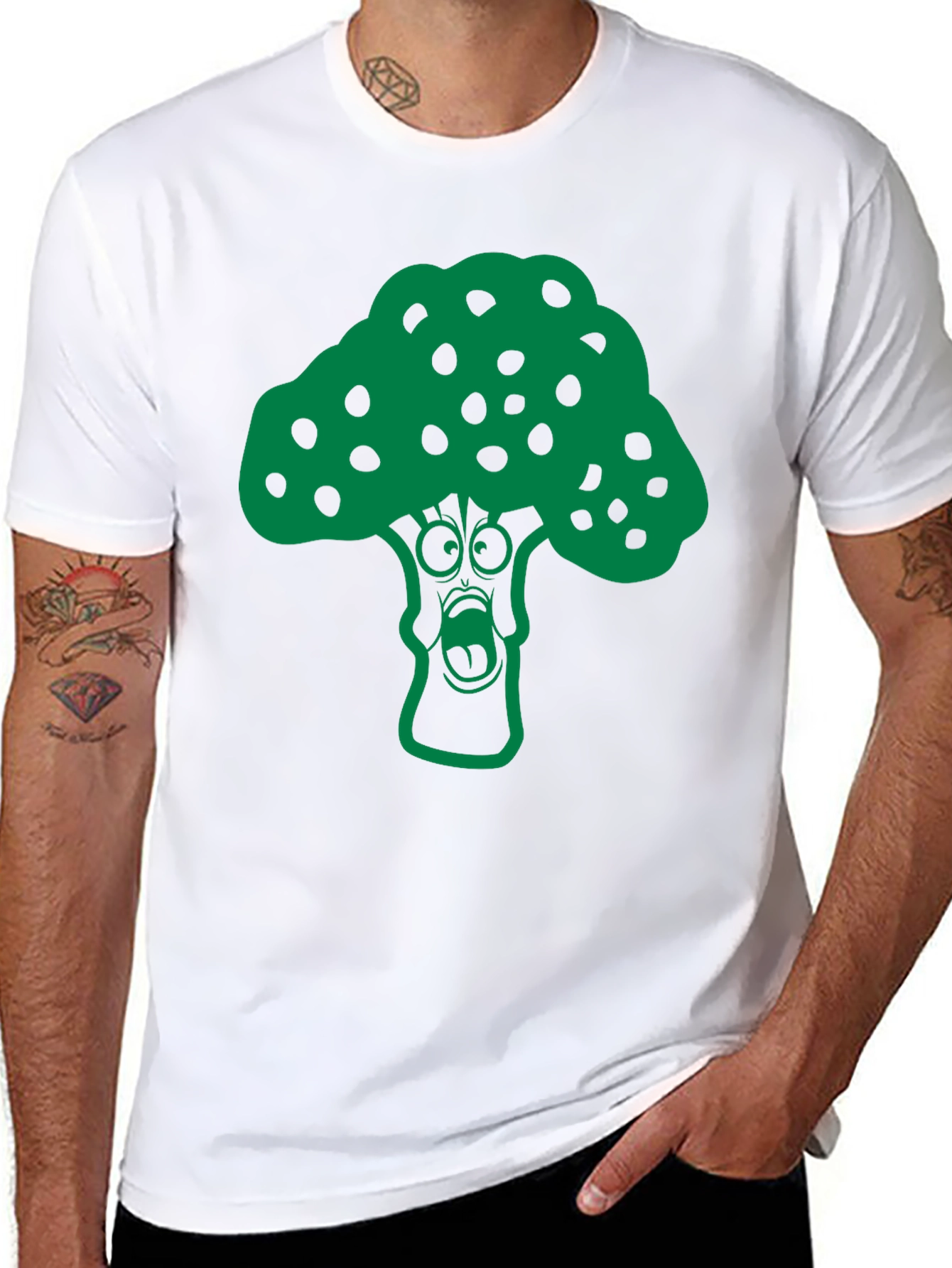 Black Cartoon Broccoli Graphic T-Shirt - Funny Vegan Tee view 8