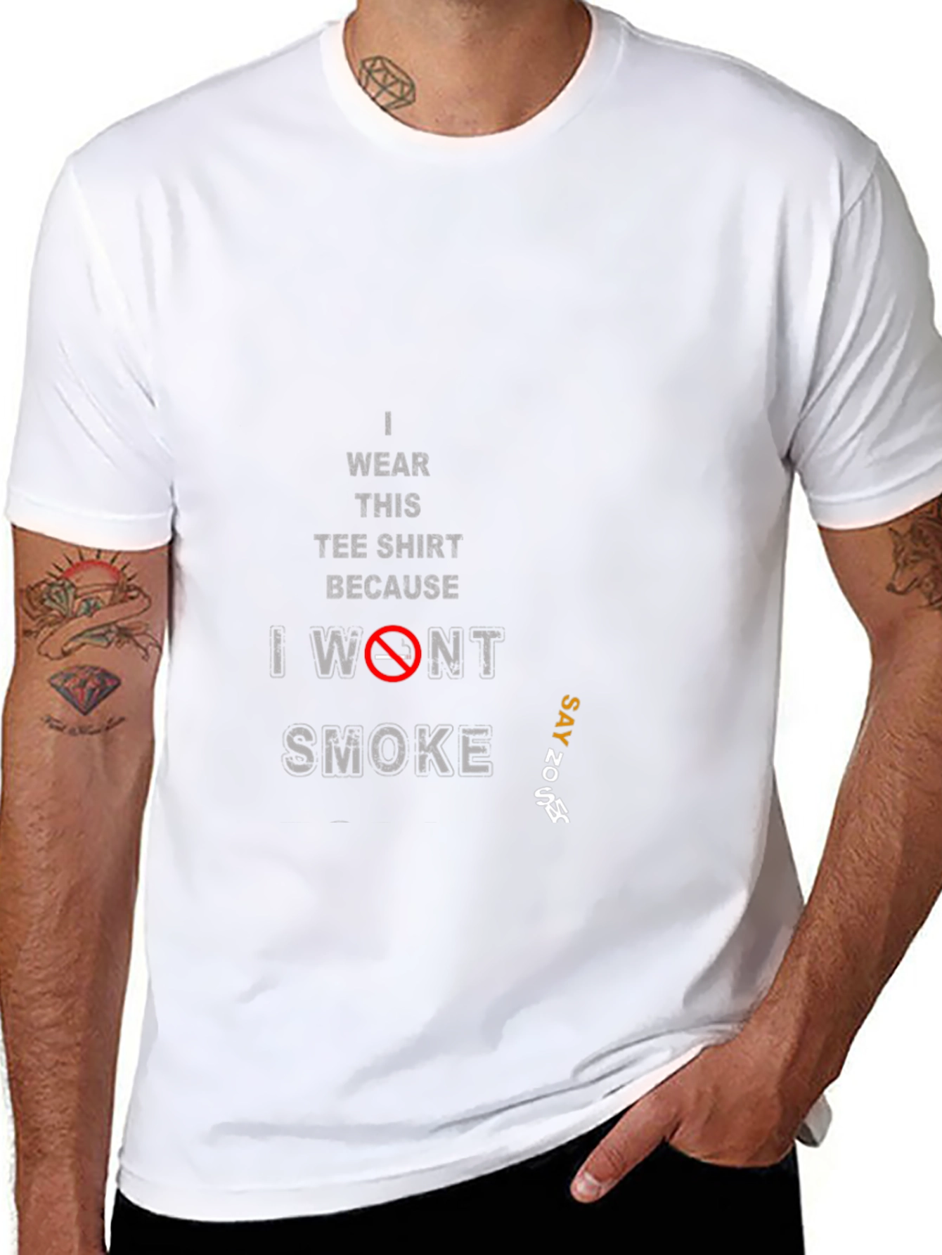 Black Anti-Smoking Slogan Tee - 'I Won't Smoke' view 8