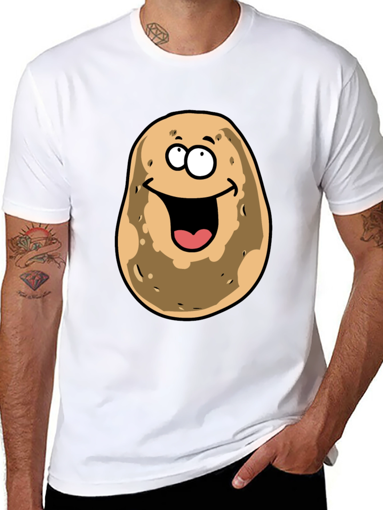 Black Funny Potato Face Black Graphic Tee view 8