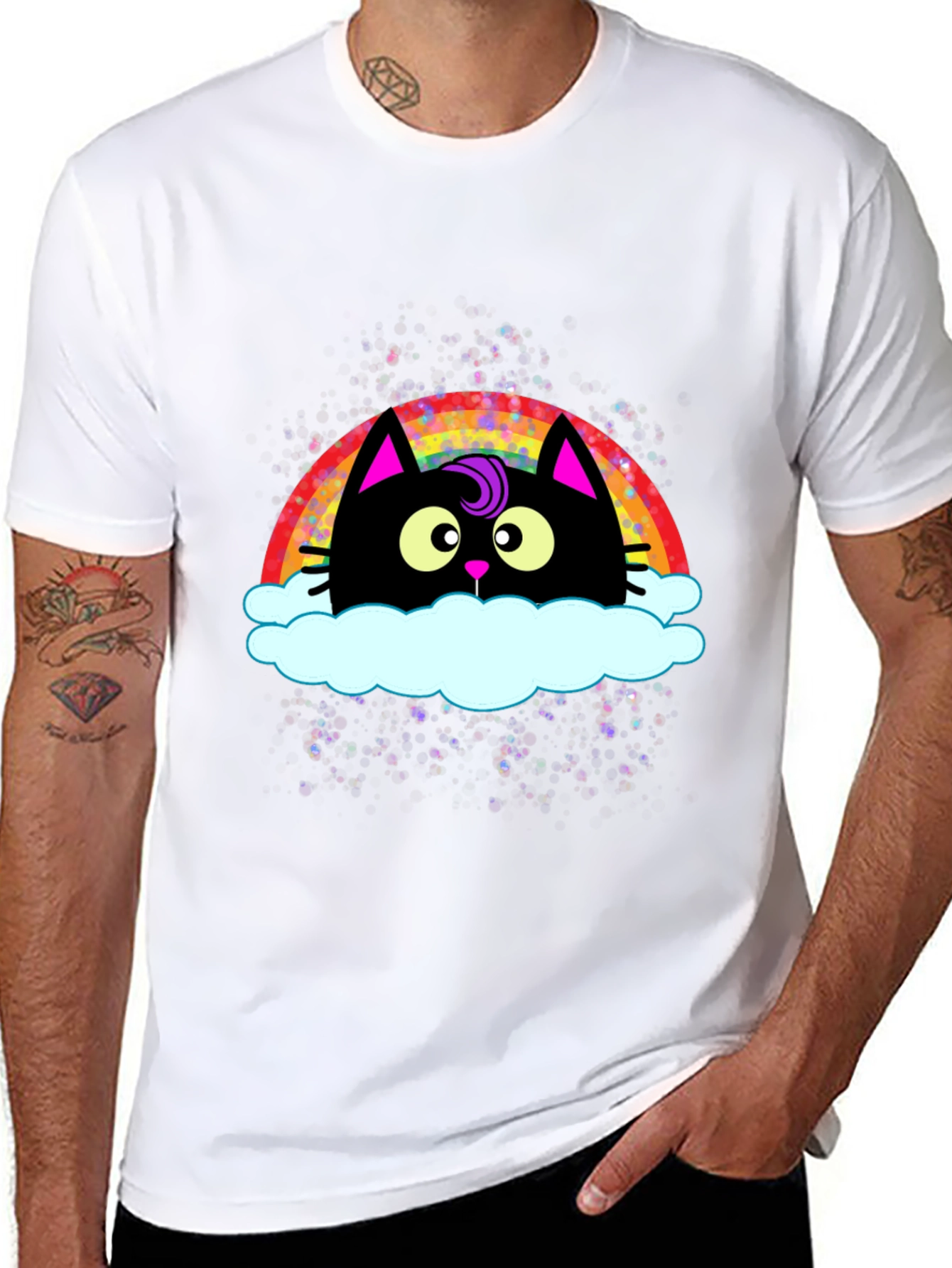 Black Rainbow Cat Cloud Graphic T-Shirt - Trendy Casual Tee view 8