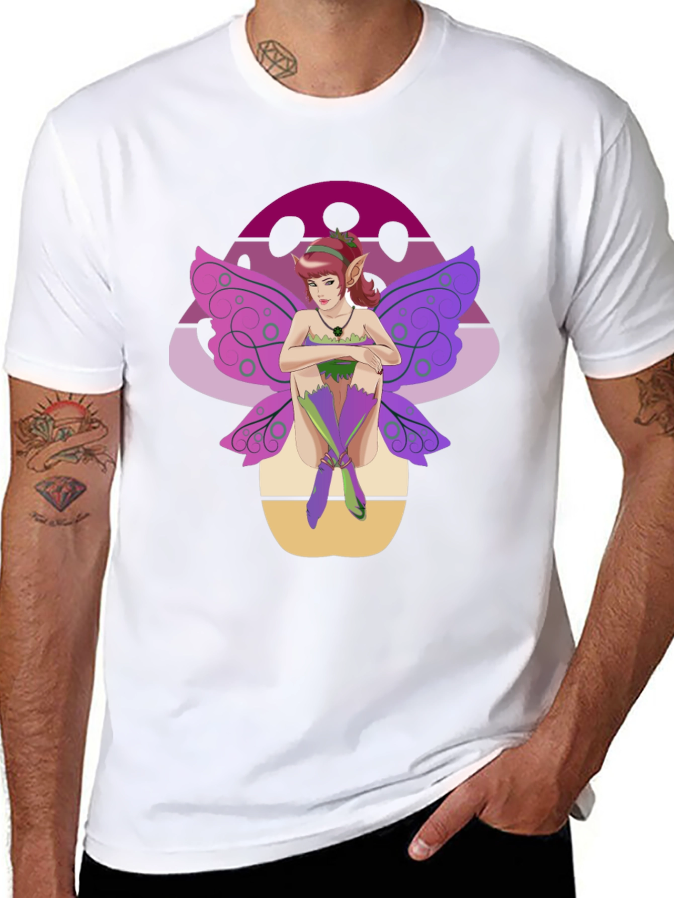 Black Fairy Mushroom Graphic Tee - Black Cotton Shirt view 8