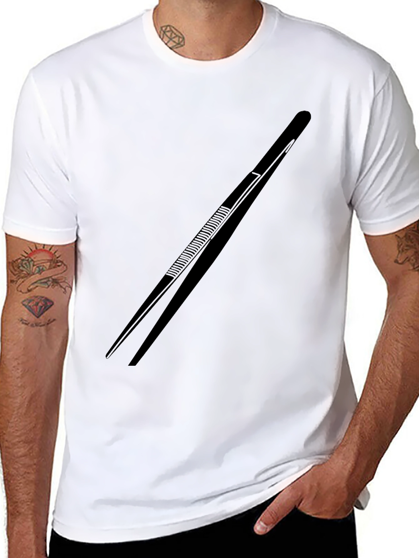 Black Tweezers Graphic Tee - Black Cotton Blend T-Shirt view 8