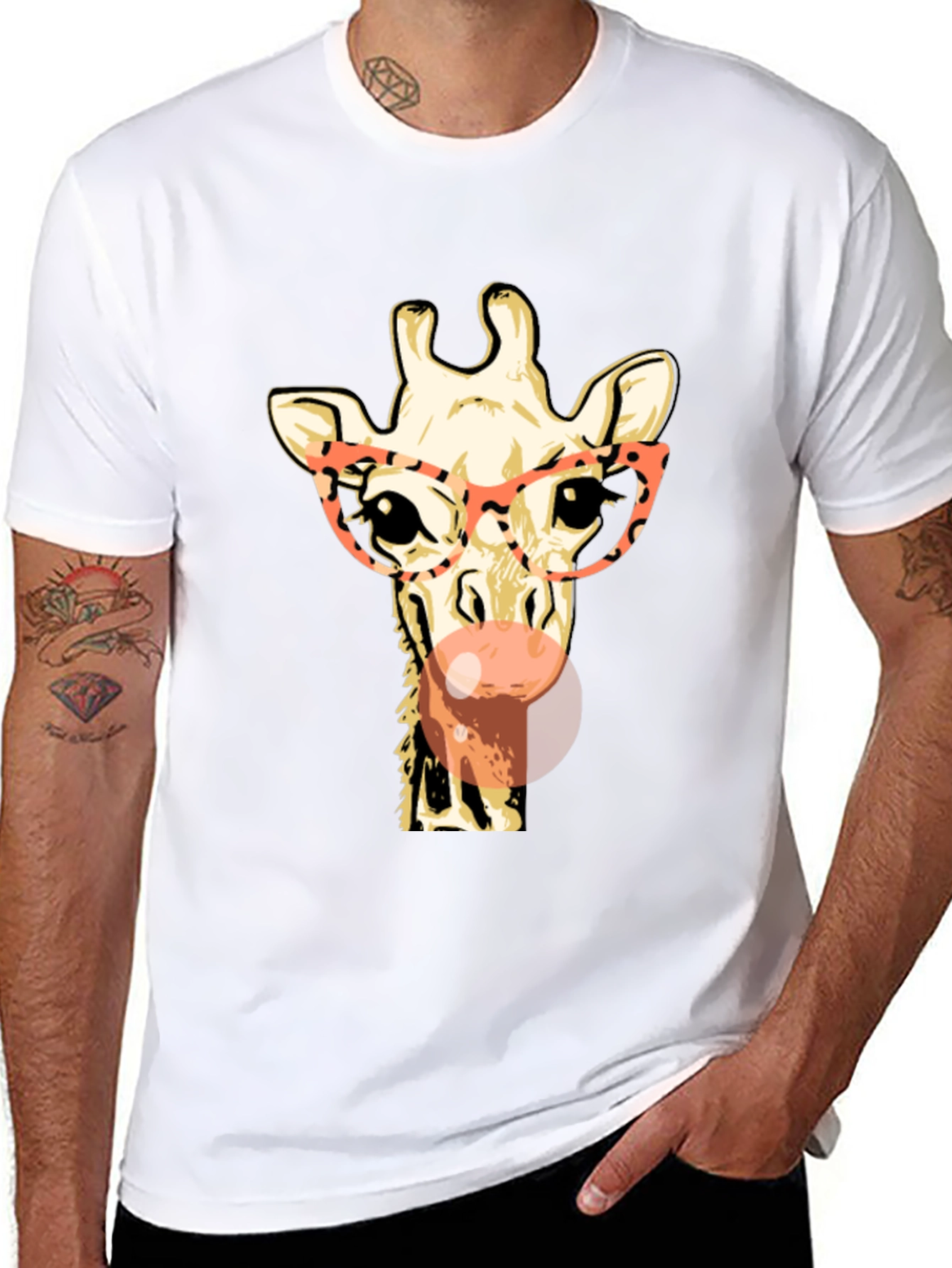 Black Giraffe with Glasses Graphic Tee - Stylish & Fun view 8