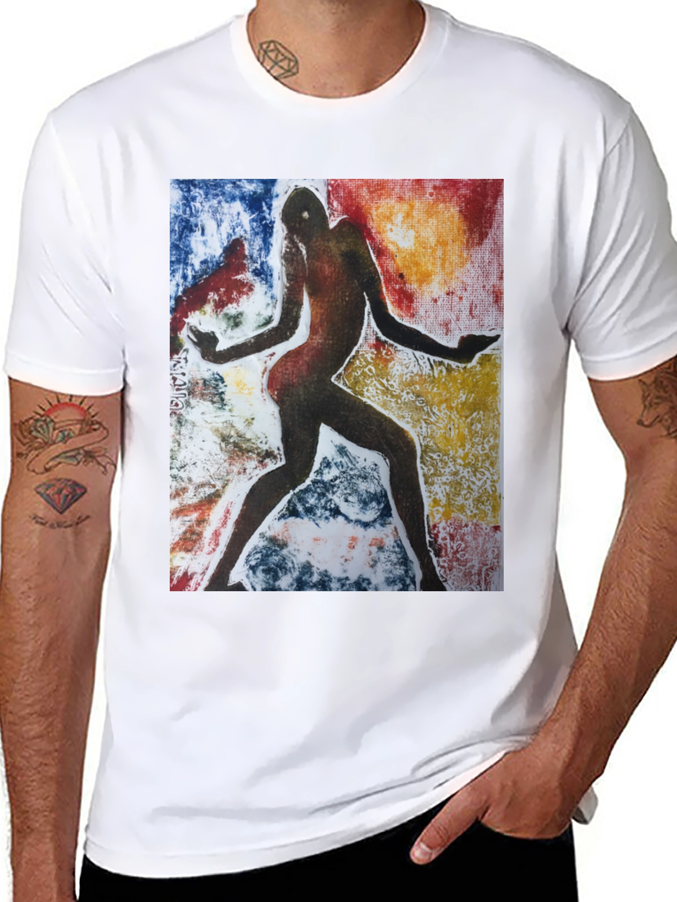 Black Abstract Figure Graphic Black Tee view 8