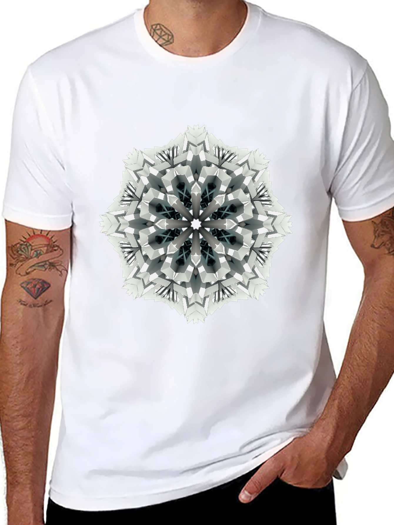 Black Geometric Mandala Print Black T-Shirt view 8