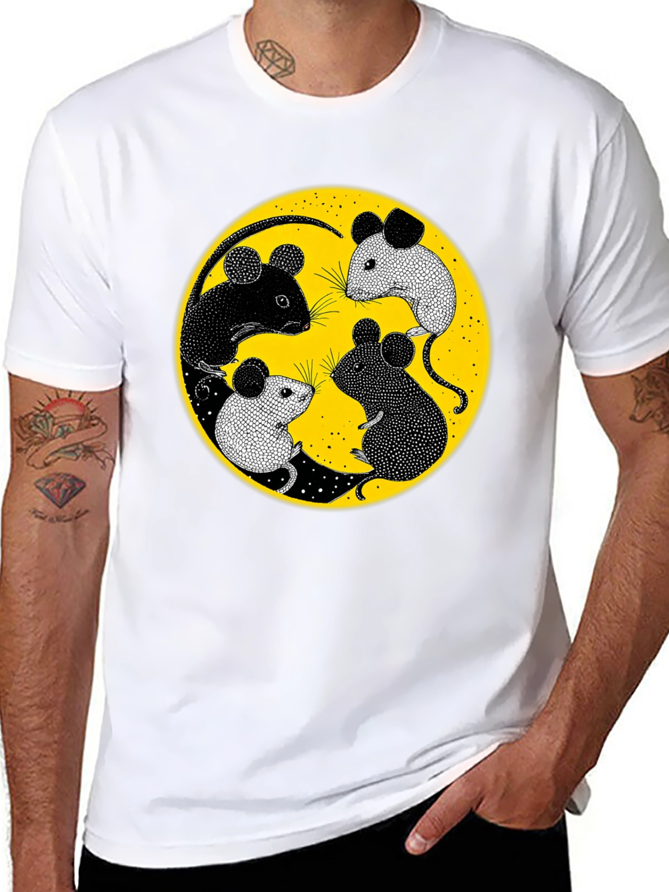 Black Yin Yang Mice Graphic Tee - Black view 8